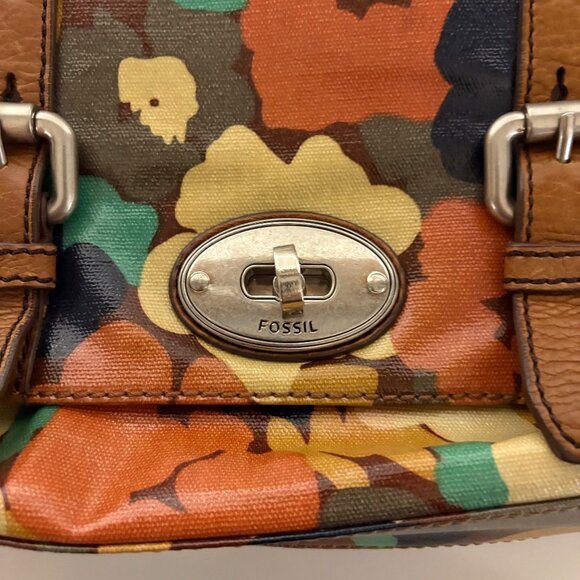 Fossil Multicolor Floral Coated Canvas Crossbody Bag Purse Top Handle and Strap - Picture 2 of 7